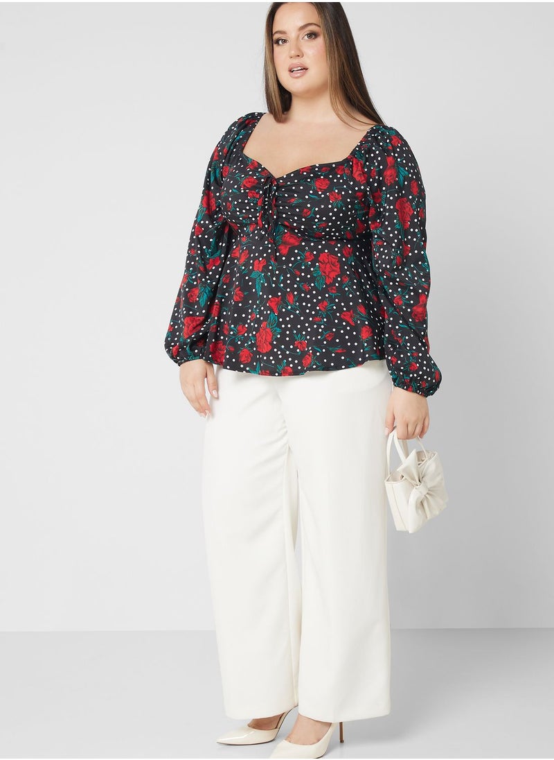 Printed Sweetheart Neck Top