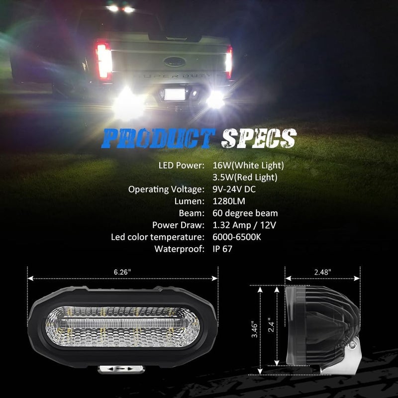 NORTHYUN LED Third Brake Light, Rear High Mount Brake Lamp Led Tail Red and White Backup Reverse Light Universal Compatible with Off Road Truck Pickup SUV UTV Trailer, 1PC - Image 4