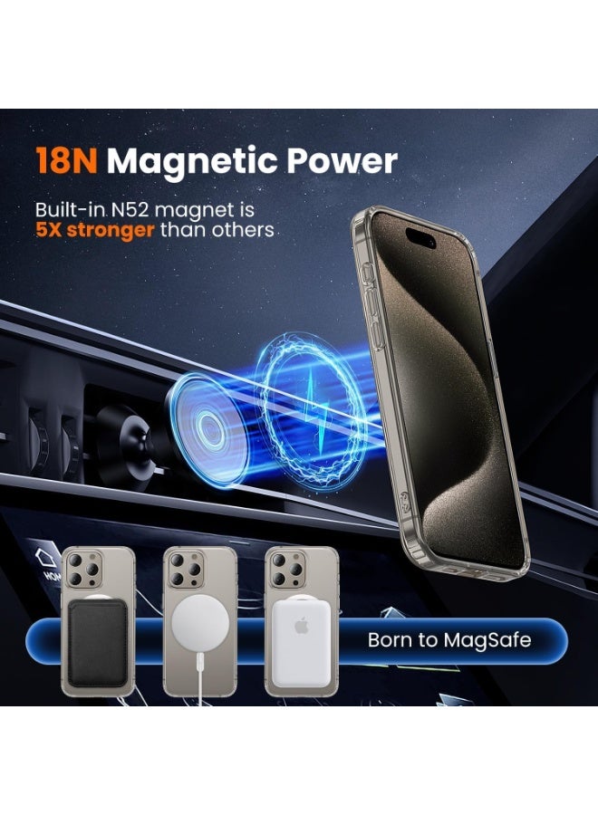 DEIN iPhone 15 Pro Max 3in1 Phone Accessories Bundle - Heavy duty Shockproof Clear Cover Case [MagSafe Compatible] + Tempered Glass Screen Protector + Camera Lens Protector, Anti Yellowing Magnetic Case - Image 3