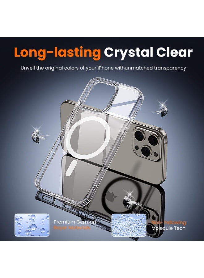 DEIN iPhone 15 Pro Max 3in1 Phone Accessories Bundle - Heavy duty Shockproof Clear Cover Case [MagSafe Compatible] + Tempered Glass Screen Protector + Camera Lens Protector, Anti Yellowing Magnetic Case - Image 4