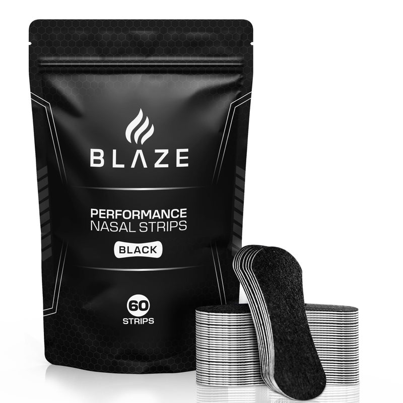 BLAZE Performance Nose Strips for Breathing (60 Count) - Oil & Sweat Proof Adhesive - Athletic Nasal Strips for Snoring & Sleeping - Black, Wide, Universal Fit, Extra Strength Snoring Solution for Sleep - Image 1