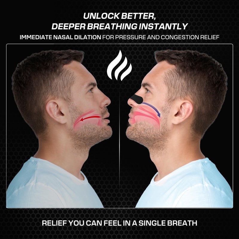 BLAZE Performance Nose Strips for Breathing (60 Count) - Oil & Sweat Proof Adhesive - Athletic Nasal Strips for Snoring & Sleeping - Black, Wide, Universal Fit, Extra Strength Snoring Solution for Sleep - Image 3