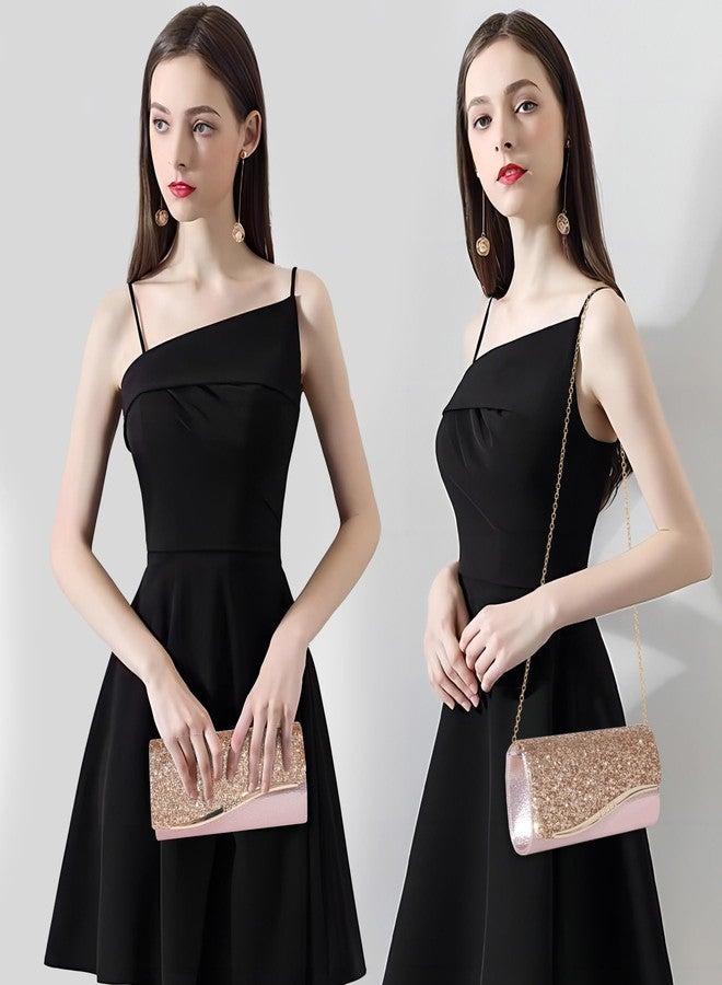 Larcenciel Glitter Evening Clutch Purse for Women with 2 Chain Straps, Fashion Youth Girls Party Bags, Sequins Shoulder Crossbody Handbags for Prom Wedding Cocktail Formal Events Nights Out, Champagne - Image 2