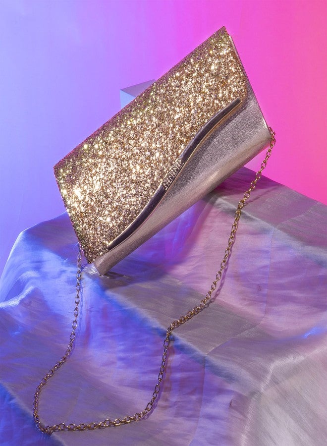 Larcenciel Glitter Evening Clutch Purse for Women with 2 Chain Straps, Fashion Youth Girls Party Bags, Sequins Shoulder Crossbody Handbags for Prom Wedding Cocktail Formal Events Nights Out, Champagne - Image 3