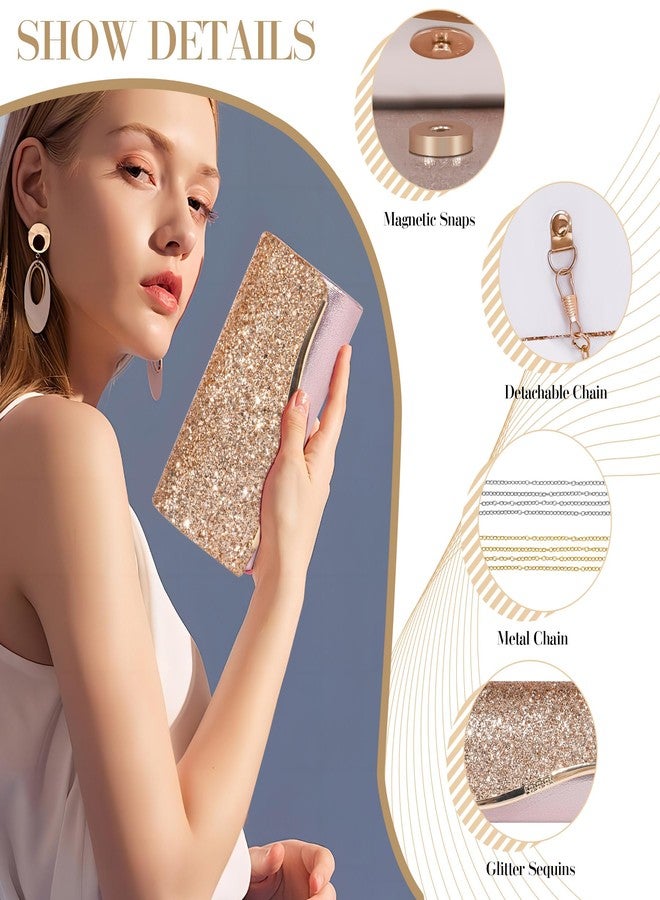 Larcenciel Glitter Evening Clutch Purse for Women with 2 Chain Straps, Fashion Youth Girls Party Bags, Sequins Shoulder Crossbody Handbags for Prom Wedding Cocktail Formal Events Nights Out, Champagne - Image 4