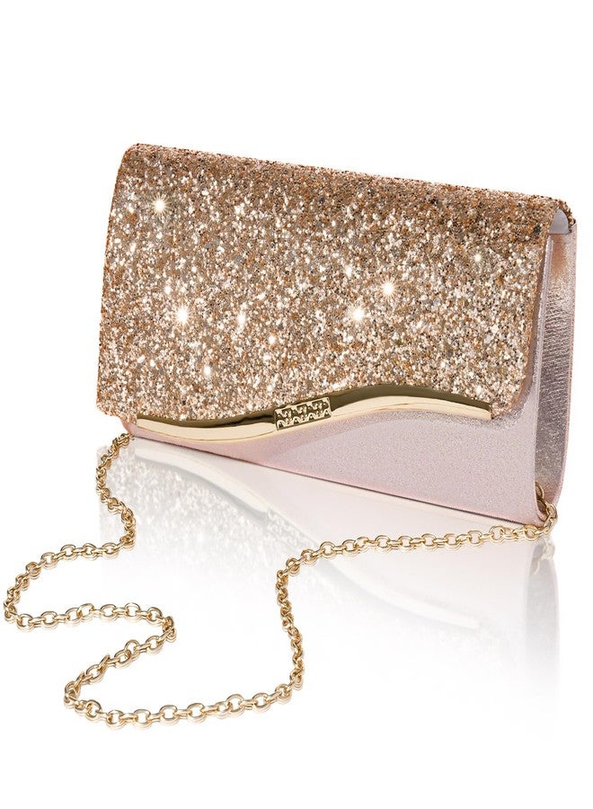 Larcenciel Glitter Evening Clutch Purse for Women with 2 Chain Straps, Fashion Youth Girls Party Bags, Sequins Shoulder Crossbody Handbags for Prom Wedding Cocktail Formal Events Nights Out, Champagne - Image 1