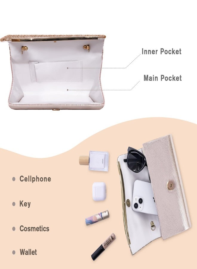 Larcenciel Glitter Evening Clutch Purse for Women with 2 Chain Straps, Fashion Youth Girls Party Bags, Sequins Shoulder Crossbody Handbags for Prom Wedding Cocktail Formal Events Nights Out, Champagne - Image 5