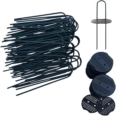 FOTMISHU FOTMISHU 6" Landscape Staples 50Pcs Garden Stakes Pins Spray Coating Craft +50pcs Gasket, 11 Gauge Anti-Rust Ground  - Image 1