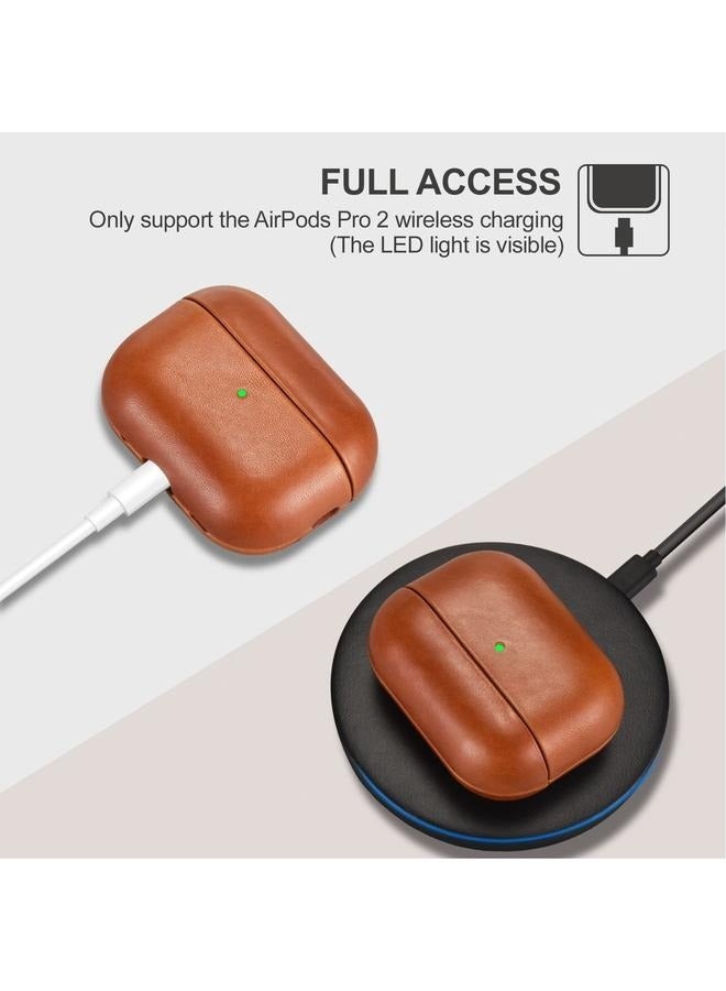 Leather Case Cove For Apple AirPods Pro Brown,Genuine Leather Shockproof Protective Cover for AirPods Pro Earphones Charging Case Support Wireless Charger Brown - Image 3