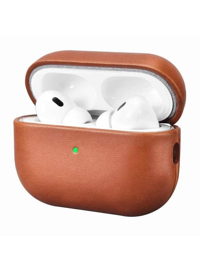 Leather Case Cove For Apple AirPods Pro Brown,Genuine Leather Shockproof Protective Cover for AirPods Pro Earphones Charging Case Support Wireless Charger Brown - Image 1