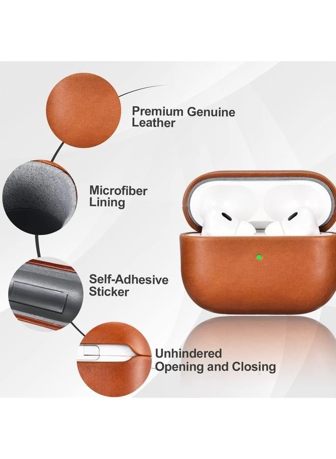 Leather Case Cove For Apple AirPods Pro Brown,Genuine Leather Shockproof Protective Cover for AirPods Pro Earphones Charging Case Support Wireless Charger Brown - Image 4