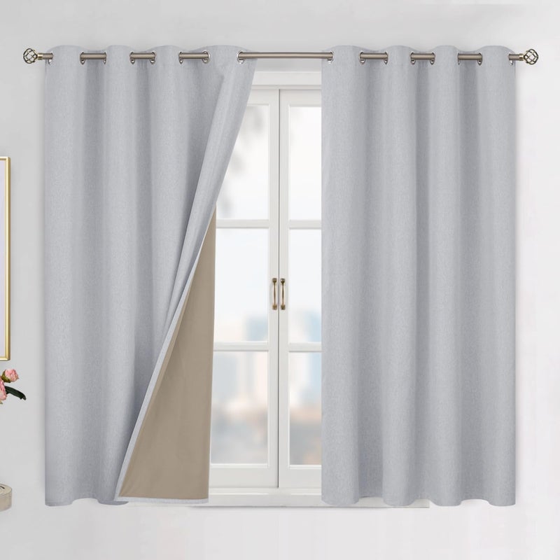 BGment ستائر BGment رمادية معتمة بطول 54 بوصة لغرفة النوم - مجموعة من لوحين بتصميم قماش الكتان مع عزل حراري وصوتي مع حلقات بقطر 52 بوصة لكل لوح