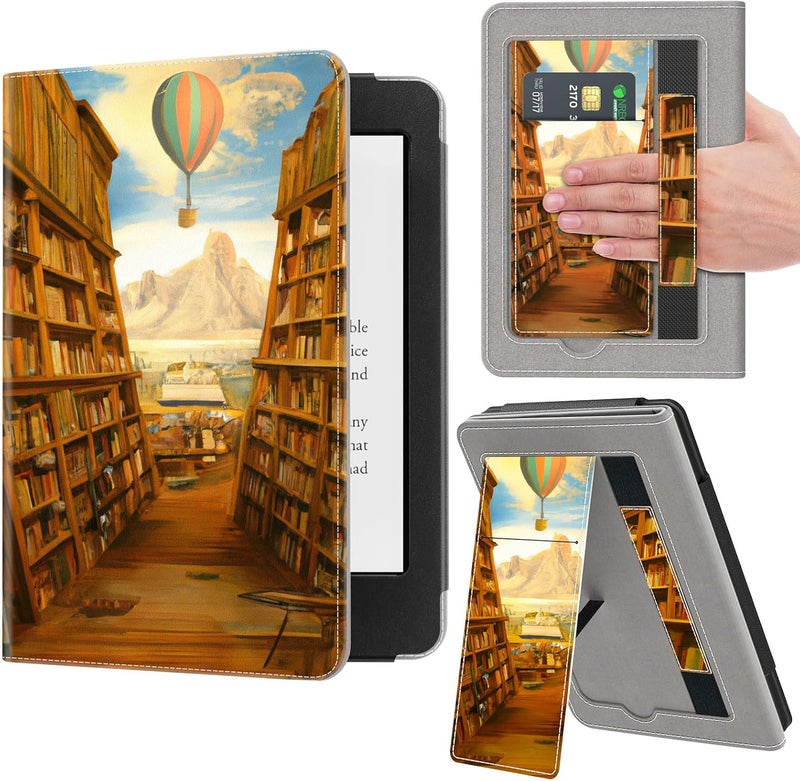 VORI Stand Case for Kindle Paperwhite (11th Generation-2021) and Kindle Paperwhite Signature Edition, PU Leather Case Smart Protective Cover with Auto-Wake/Sleep and Hand Strap (Library) - Image 1