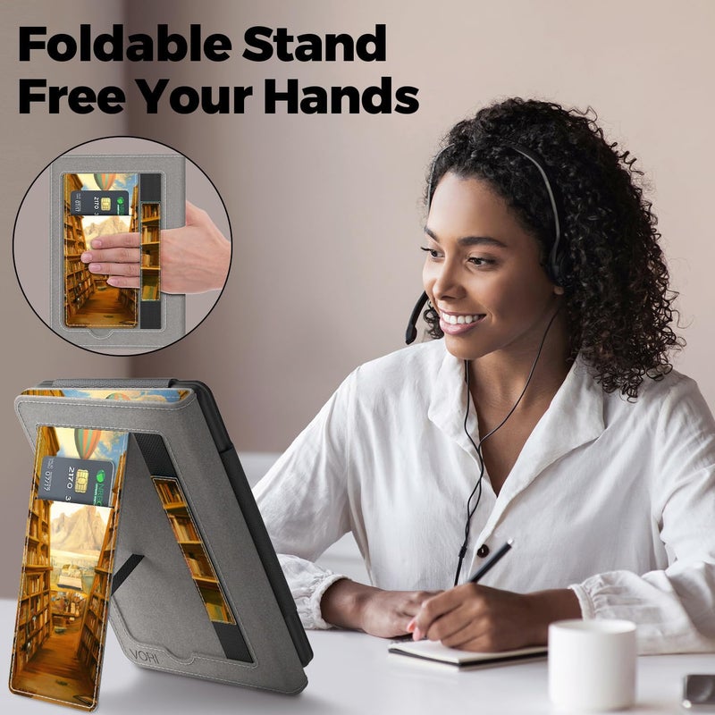 VORI Stand Case for Kindle Paperwhite (11th Generation-2021) and Kindle Paperwhite Signature Edition, PU Leather Case Smart Protective Cover with Auto-Wake/Sleep and Hand Strap (Library) - Image 5