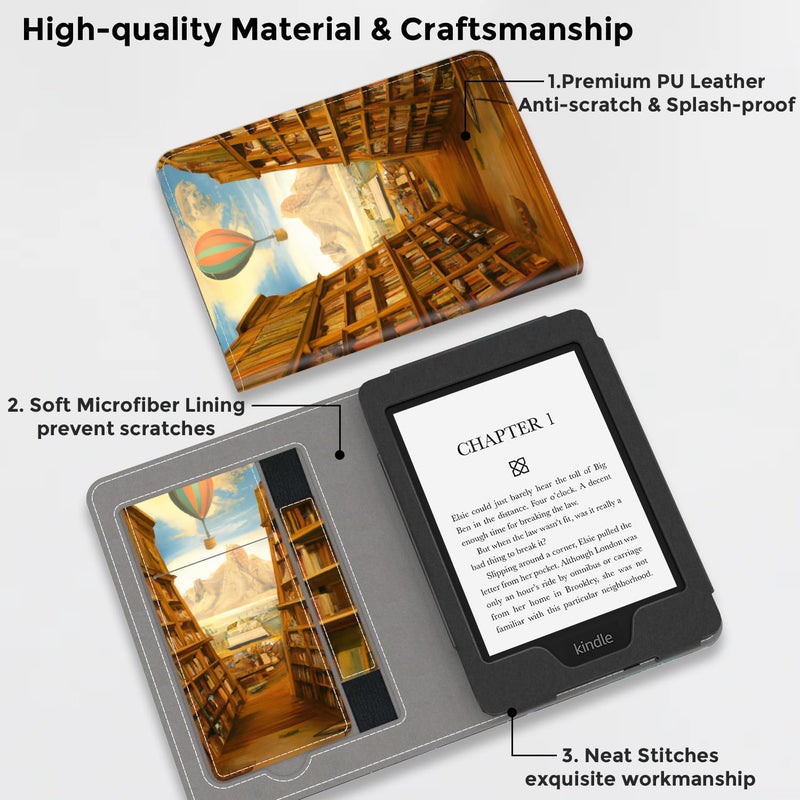 VORI Stand Case for Kindle Paperwhite (11th Generation-2021) and Kindle Paperwhite Signature Edition, PU Leather Case Smart Protective Cover with Auto-Wake/Sleep and Hand Strap (Library) - Image 4