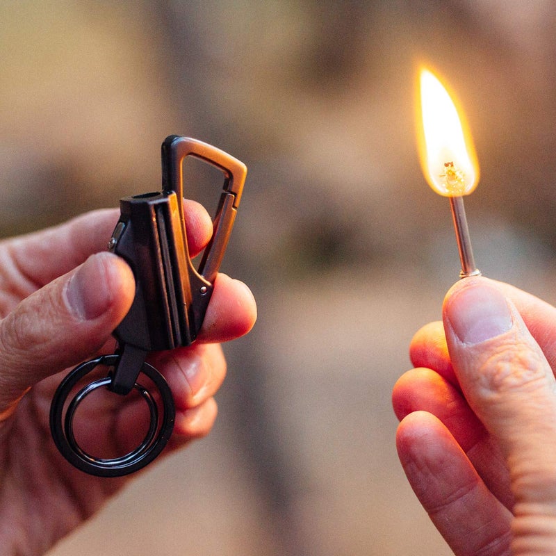 SURVIVE Permanent Match Bottle Opener Metal Keychain, Reusable Survival Fire Starter Striker Lighter, Emergency Waterproof Strike Anywhere Stick Kit (Charcoal) - Image 2