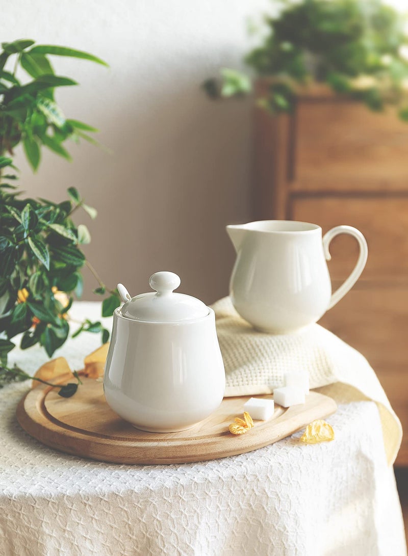 Sweese Sweese 480.101 Porcelain Sugar and Creamer Set, Coffee Serving Set, 3 Piece with Cream Pitcher, Sugar Bowl with Lid and Spoon, White  - Image 5
