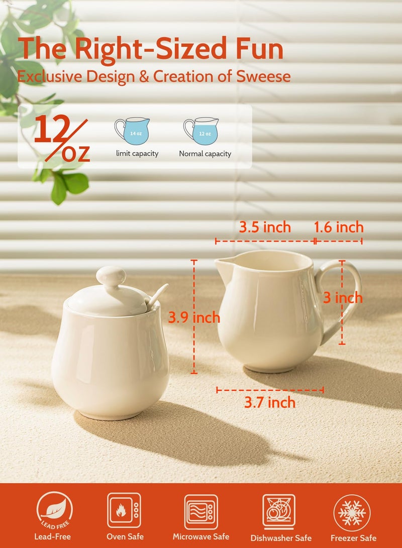 Sweese Sweese 480.101 Porcelain Sugar and Creamer Set, Coffee Serving Set, 3 Piece with Cream Pitcher, Sugar Bowl with Lid and Spoon, White  - Image 3