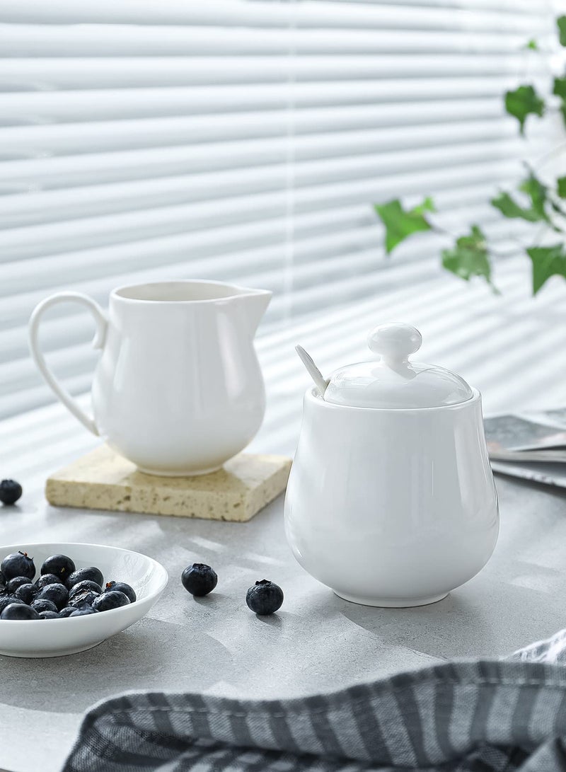 Sweese Sweese 480.101 Porcelain Sugar and Creamer Set, Coffee Serving Set, 3 Piece with Cream Pitcher, Sugar Bowl with Lid and Spoon, White  - Image 4