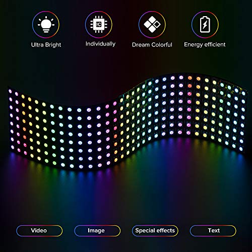 BTF-LIGHTING BTFLIGHTING WS2812B RGB 5050SMD Individually Addressable Digital 8x32 256 Pixels 125in x 31in LED Matrix Flexible FPCB Full Color Works with SP802Eetc Controllers Image Video Text Display DC5V - Image 3