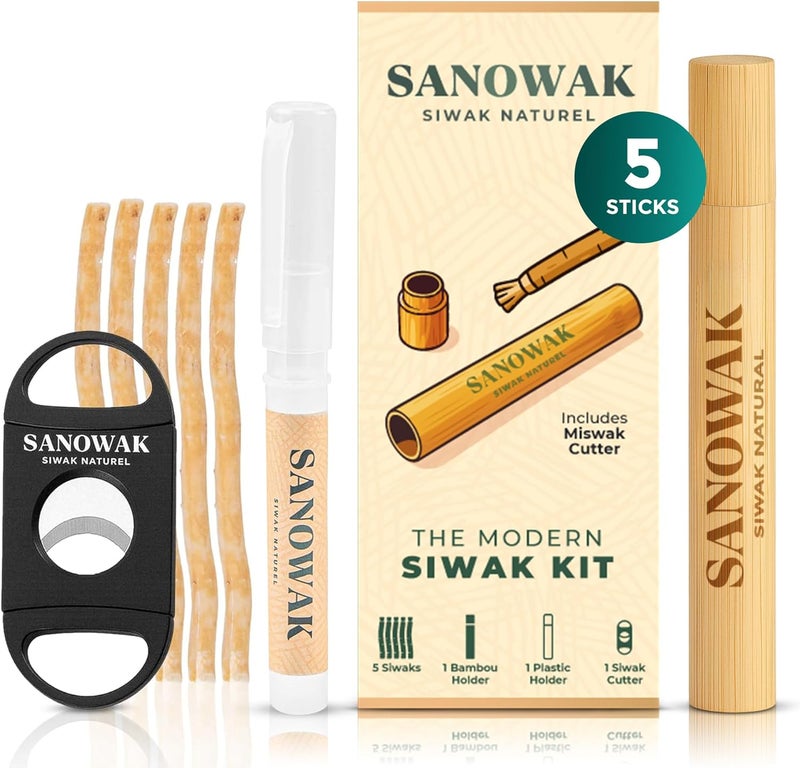 Miswak Set | Natural Siwak Kit with 5 Organic Sticks, Wooden & Plastic Holder, Miswak Cutter | Traditional Oral Care | Eco-Friendly Travel Pack | Sunnah Inspired Dental Kit - Image 1