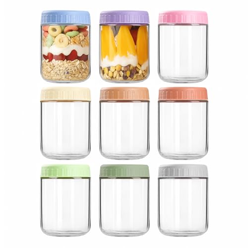 COYACOOL Overnight Oats Containers with Lids 16oz Wide Mouth Mason Jars with Lids 9 Pack Glass Jars with Airtight lid for Chia Pudding Yogurt Salad Meal Prer Oatmeal Jars - Image 1