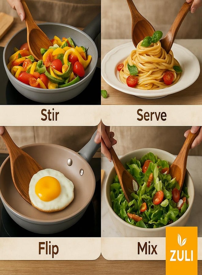 ZULI 6-Piece Teak Wooden Cooking Utensil Set - Spoons & Spatulas for Nonstick Cookware, Eco-Friendly Kitchen Tools, Gift-Ready & Durable - Image 5