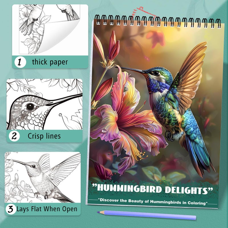 CKMOREL Humming Bird Adult Coloring Book Spiral Bound Mindfulness Adult Coloring Book for Women Relaxation Spiral Bound Lay Flat, Single-Sided Print with 24 Pages, Anxiety Relief Gifts Relaxation - Image 3