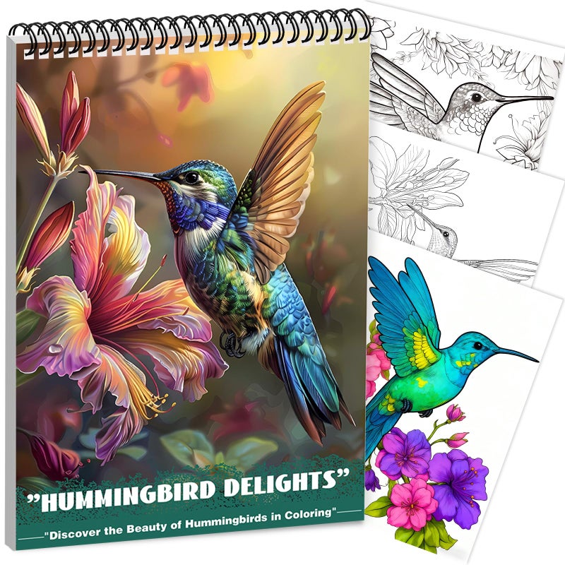 CKMOREL Humming Bird Adult Coloring Book Spiral Bound Mindfulness Adult Coloring Book for Women Relaxation Spiral Bound Lay Flat, Single-Sided Print with 24 Pages, Anxiety Relief Gifts Relaxation - Image 1
