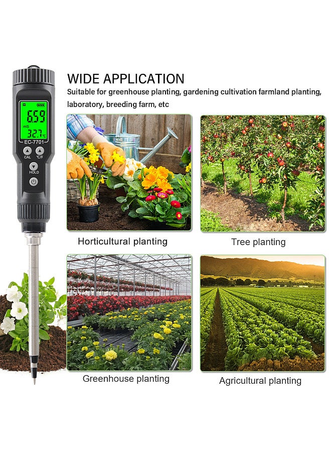 Generic Multi-function LCD Digital Soil EC Tester Thermometer Soil Moisture Meter 0.00-10.00mS/cm Waterproof Backlight Detachable Probe Automatic Temperature Compensation Soil Conductivity Tester  - Image 4