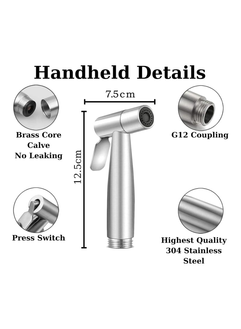 Homify Handheld Bidet Sprayer for Toilet, Shattaf Set with 1.2M hose Muslim Shower Baby and Personal Cleaning Jet Spray Stainless Steel Brushed Bath Rinser - Image 2