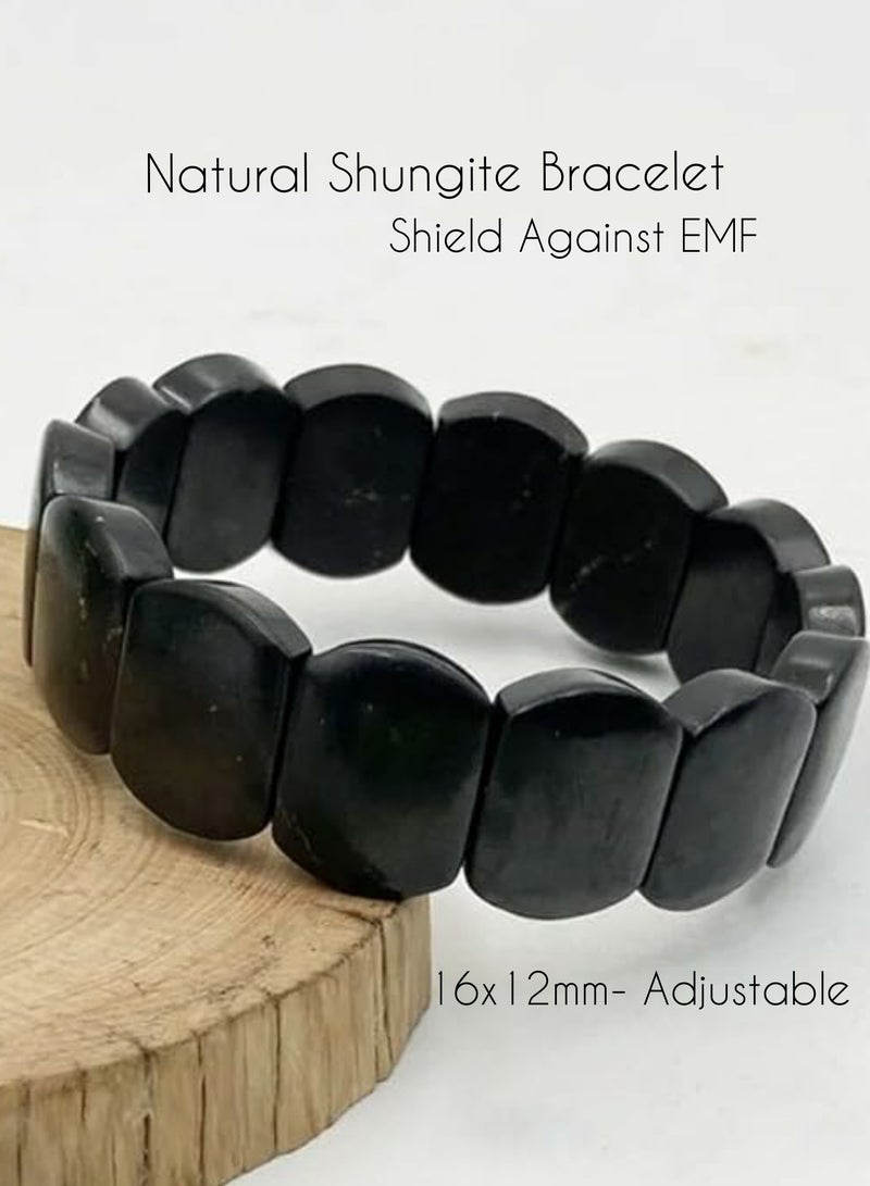 HADIGEMS Natural Rare Shungite Gemstone Strech Bracelet - Known as shield against EMF - Image 1