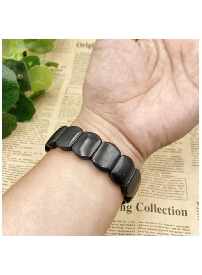 HADIGEMS Natural Rare Shungite Gemstone Strech Bracelet - Known as shield against EMF - Image 2