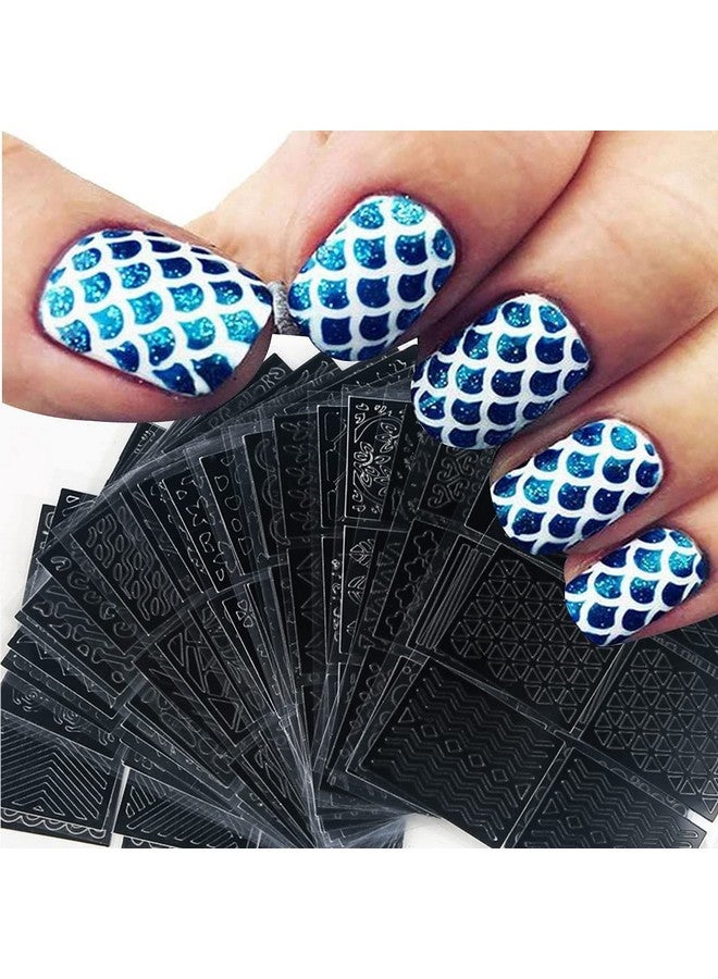 Furimuk Nail Stencils For Nail Art Reusablenail Vinyl Stencils Sticker 144 Pieces 72 Designshollow Diy Manicure Decoration Decals French Tip Nail Guides Supplies（24 Sheets）. - Image 1