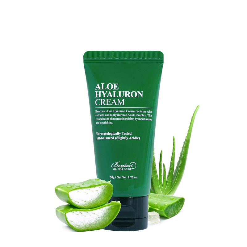 BENTON Aloe Hyaluron Cream 50g 176 oz Aloe Leaf Water Hyaluronic Acid Contained Soothing and Moisturizing Facial Cream for Dryness and Itchy Senstivie Skin