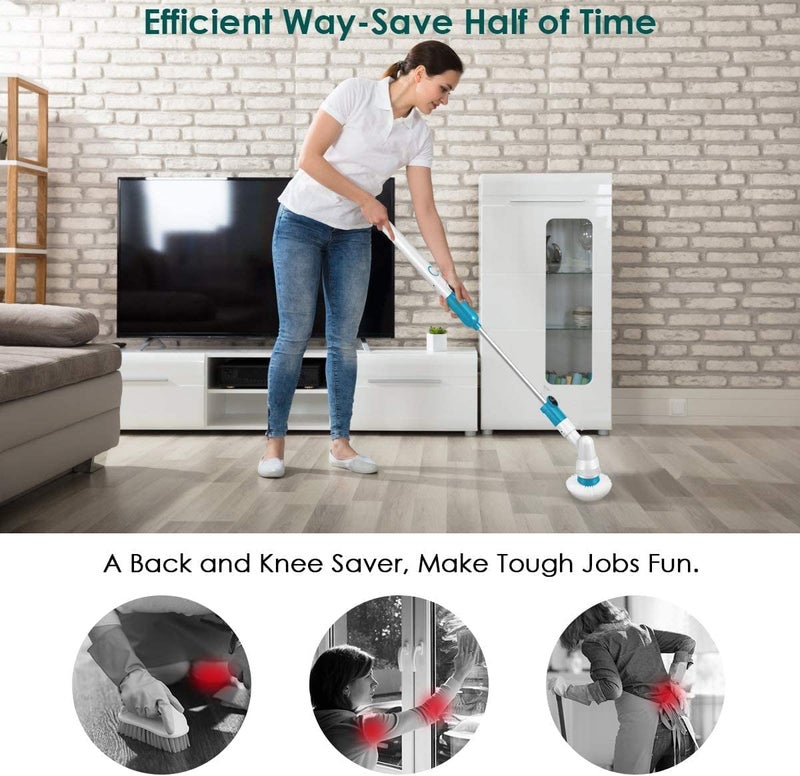 PERDANT Electric Spin Scrubber Bathroom Tiles Cleaner Tool with 3 Replaceable Brushes Bathroom Scrubber Cleaning Brush Heads Cordless, Adjustable Extension Arm (White) - Image 5