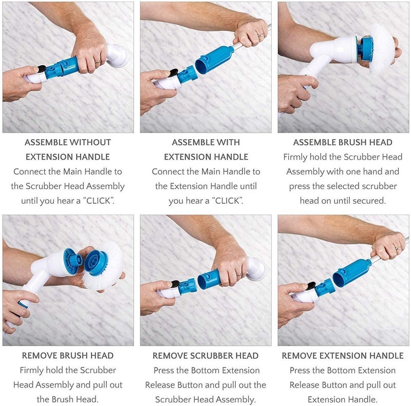 PERDANT Electric Spin Scrubber Bathroom Tiles Cleaner Tool with 3 Replaceable Brushes Bathroom Scrubber Cleaning Brush Heads Cordless, Adjustable Extension Arm (White) - Image 4