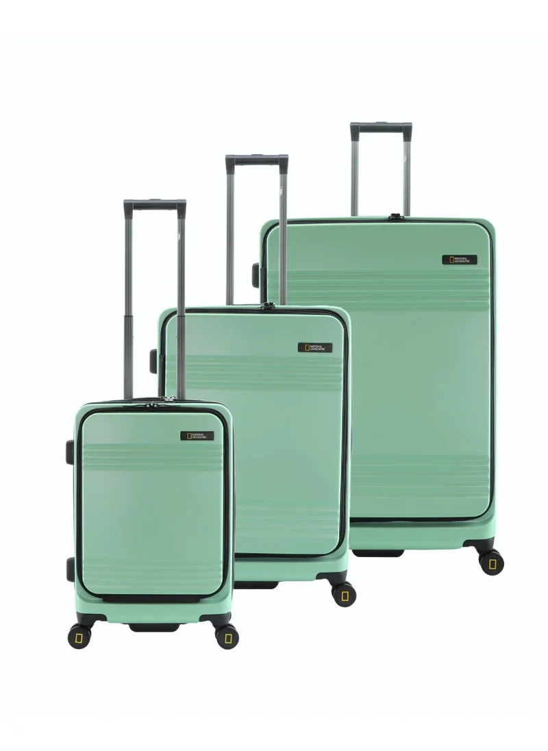 NATIONAL GEOGRAPHIC National Geographic Lodge Travel Suitcase Set, 100% PC Durable Lightweight Hard Shell Expandable Luggage, 4 Double Wheel, TSA Lock 3pcs Trolley Bag Jade (20+24+28 Inch).