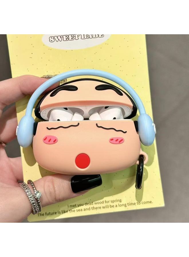 Cartoon Apple Wireless Bluetooth Headset Protective Cover For Airpods4 Generation Silicone Cover Creative Soft Case-Colour:Music Blue Shin-chan + Pendant-Applicable Model:Airpods 3rd Generation - Image 1
