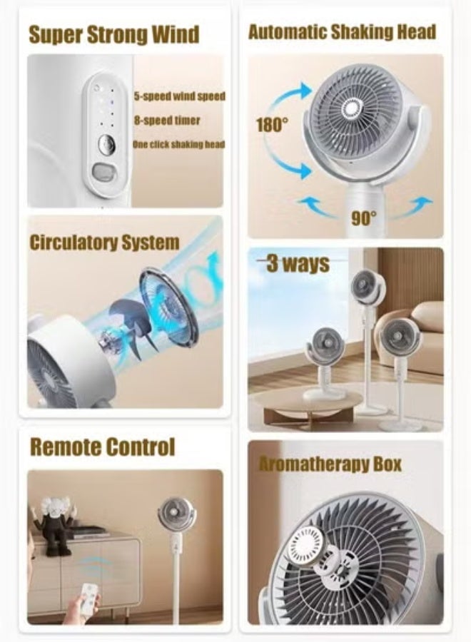 TIGER F1 8-Inch Electric Stand Fan – Adjustable Height Pedestal Fan with Remote Control, 5 Speeds, Silent Cooling, Aroma Diffuser Pad Slot, 8H Timer & Strong Airflow for Home, Bedroom & Office - Image 3