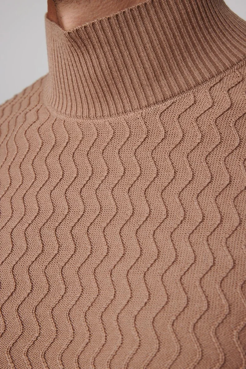 تودورس Slim Fit Slim Fit Half Turtleneck Patterned Non-Pilling Beige Men's Knitwear Sweater