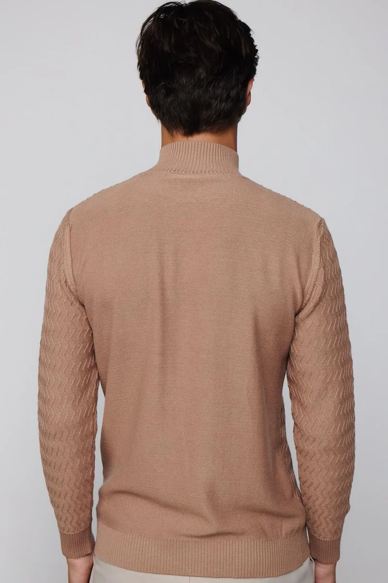 تودورس Slim Fit Slim Fit Half Turtleneck Patterned Non-Pilling Beige Men's Knitwear Sweater