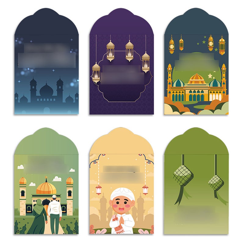 Eid Money Envelope - S720 (6 Pcs Set) - Eid Mubarak Cash Gift Envelope for Kids, Ramadan Eidi Money Wallet, Green Lucky Envelope, Arab Festival Favors - 1