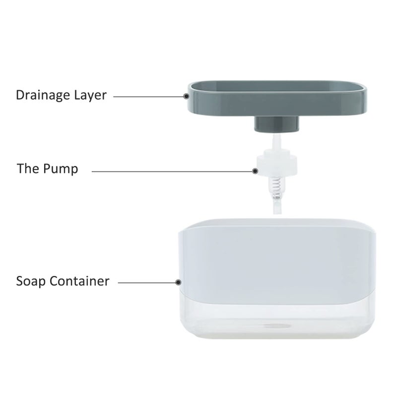 RUFCRIL Soap Pump Dispenser and Sponge Holder, 12oz / 350ml Dish Soap Dispenser for Kitchen,White - Image 2