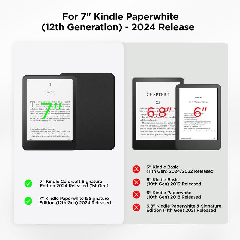 SESENSE Detachable Magnetic Case for 7'' Kindle Paperwhite 12th Gen 2024 and Kindle Colorsoft Signature Edition, Slim PU Shell Cover Case with Auto Wake/Sleep, Black - Image 2