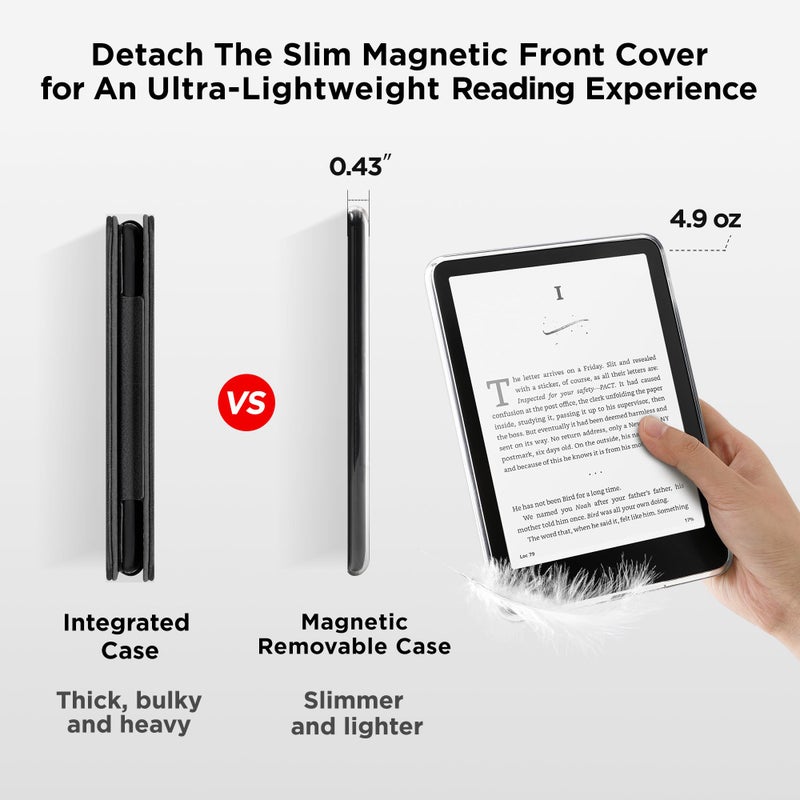 SESENSE Detachable Magnetic Case for 7'' Kindle Paperwhite 12th Gen 2024 and Kindle Colorsoft Signature Edition, Slim PU Shell Cover Case with Auto Wake/Sleep, Black - Image 4