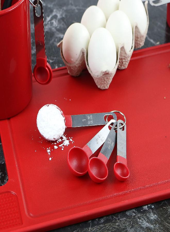 Reston Lloyd Reston Lloyd 4pc Measuring Spoons for Dry & Liquid Ingredients, Food Grade Plastic with Stainless Steel Handles, Red  - Image 2