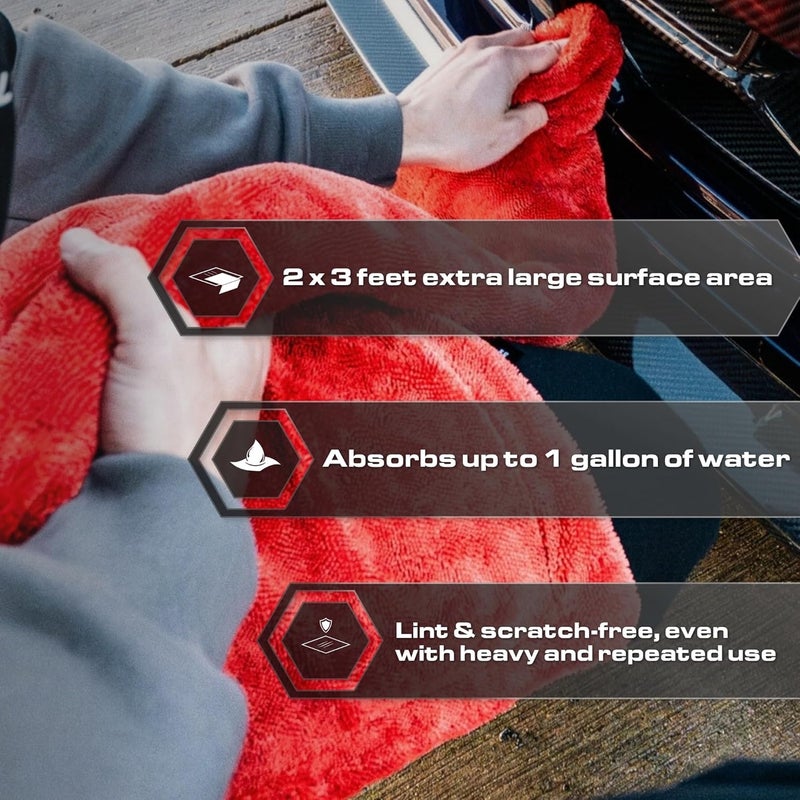 BlackLine Car Drying Towel - 2ft x 3ft XL, #1 Car Detailing Accessory - 1300 GSM Microfiber Towel - Absorbs Over 8lbs of Water - Leaves No Streaks, Spots or Scratches - Dries an Entire Car - Image 3