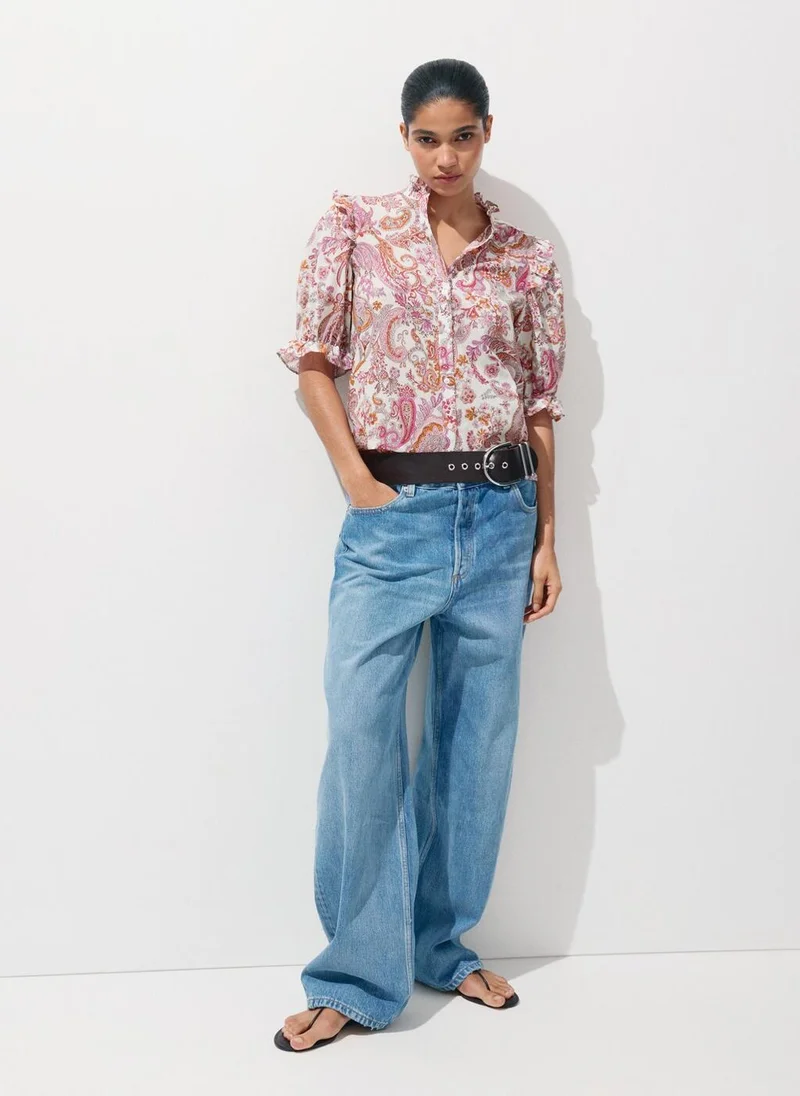 Mango 02-OFFWHITE Paisley Print Ruffle Blouse for Women | Best Price UAE