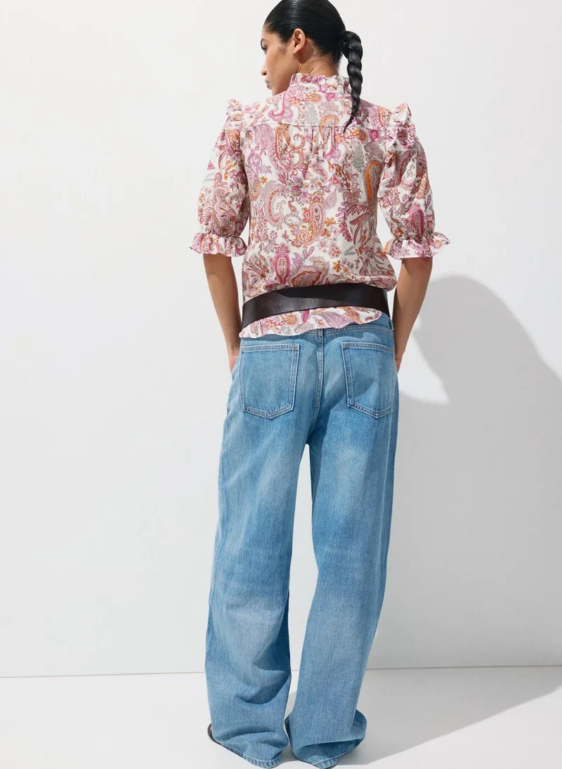 Mango Paisley Print Ruffle Blouse